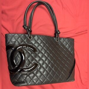 CHANEL Black lambskin Cambon Quilted Shoulder Bag (Vintage)